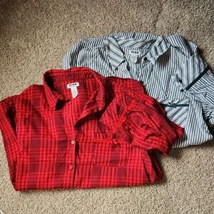 PINK Victoria's Secret Red Plaid and Green Striped Sleep Shirts